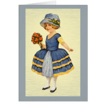 Girl With Flowers Customizable Card by vintagegiftmall Girl With Flowers Customizable Card