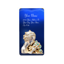 GIRL WITH FLOWERS,gold blue sapphire Custom Address Label