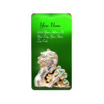 GIRL WITH FLOWERS,gold emerald green Personalized Address Labels