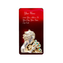 GIRL WITH FLOWERS,gold,red ruby Personalized Address Labels