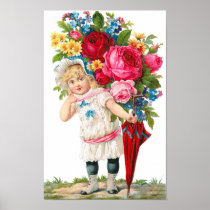 Girl With Flowers Poster