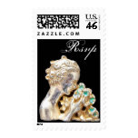 GIRL WITH FLOWERS, Rsvp ,Black Postage Stamp