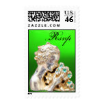 GIRL WITH FLOWERS, Rsvp , Green Emerald Stamps