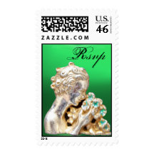 GIRL WITH FLOWERS, Rsvp ,Jade  Emerald Stamp