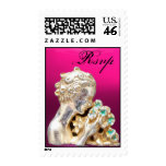 GIRL WITH FLOWERS, Rsvp ,Pink Fuchsia Postage Stamps