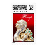 GIRL WITH FLOWERS, Rsvp ,Red Burgundy ,Black Postage Stamp