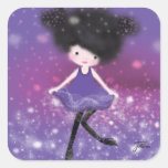 Girl with flyffy hair stings stickers
