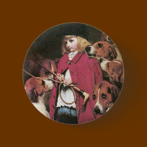 Girl with Foxhounds Vintage Art - by C. Barber buttons