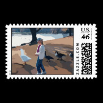 Girl With Geese Postage postage