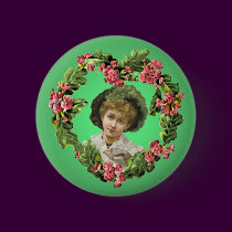 GIRL with GREEN FEATHERS by SHARON SHARPE buttons