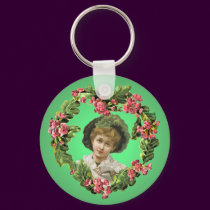 GIRL with GREEN FEATHERS by SHARON SHARPE keychains