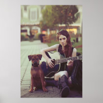 Girl with guitar and dog poster
