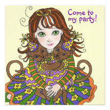 Girl with Happy Birthday Party Cats Custom Invites