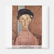 Girl With Hat By Modigliani Amedeo Magnets