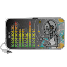 Girl with Headphones and Pet Dragon Speakers