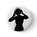 Girl with Headphones in Silhouette buttons by markmurphycreative Girl with Headphones in Silhouette buttons