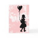 girl with heart balloon. i love you. black&pink. cards