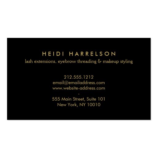 Girl with Lashes and Red Lips on Faux Gold Beauty Business Card (back side)