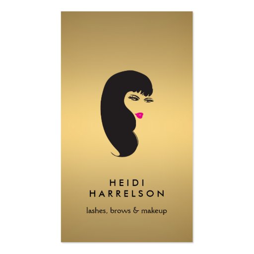 Girl with Lashes on Faux Gold Beauty II Business Card Templates