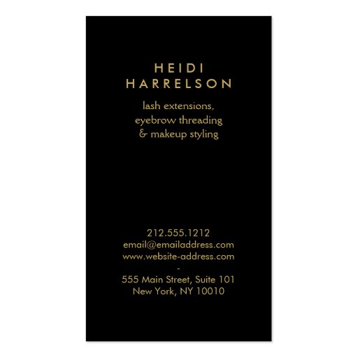 Girl with Lashes on Faux Gold Beauty II Business Card Templates (back side)