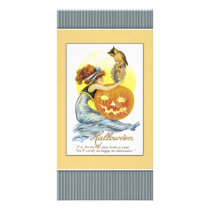 Girl with mirror, pumpkin and owl photo cards