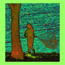 Girl with net - green posters