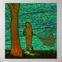 Girl with net - green posters