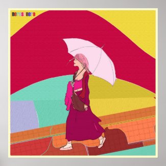 Girl with pink umbrella print