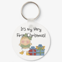 Girl with Presents 1st Christmas Tshirts and Gifts keychains