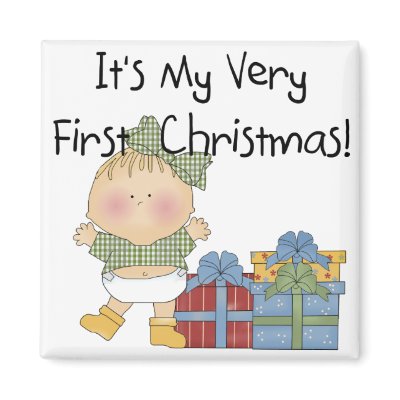Girl with Presents 1st Christmas Tshirts and Gifts Refrigerator Magnets by christmasshop