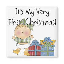 Girl with Presents 1st Christmas Tshirts and Gifts magnets