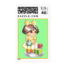 Girl with presents stamp