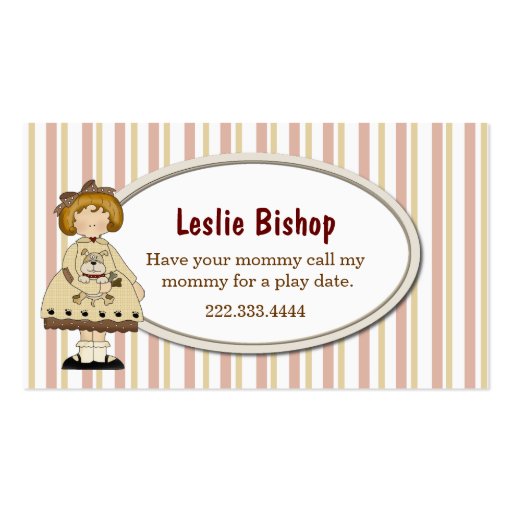 Girl with Puppy Striped Play Date Card Business Card (front side)