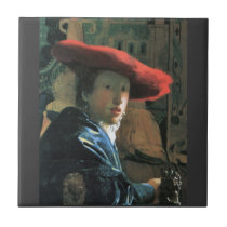 Girl with red hat by Johannes Vermeer tiles