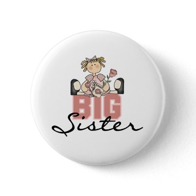 Girl with Roses Big Sister Button