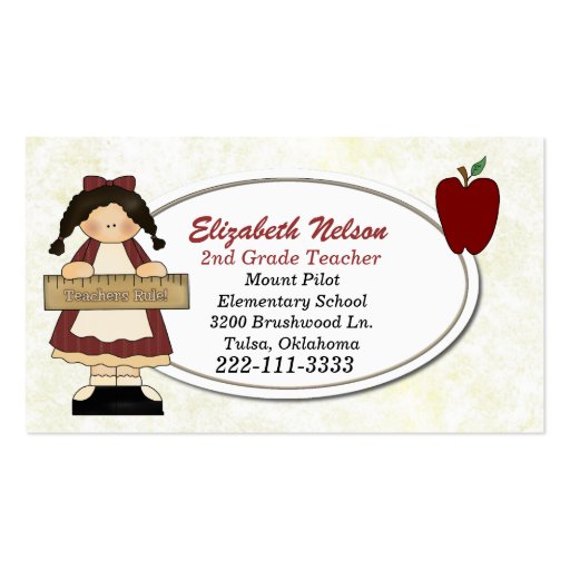Girl with Ruler Teacher's business card (front side)