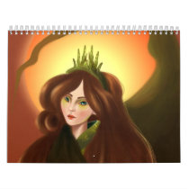 Girl with the Green Crown Wall Calendar