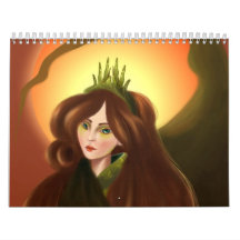 Girl with the Green Crown Wall Calendar