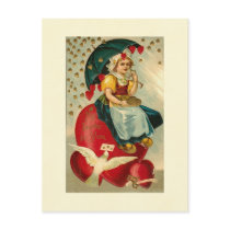 Girl With Valentine Heart Umbrella Post Card