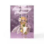 Girlfriend Birthday card with cute fairy on swing
