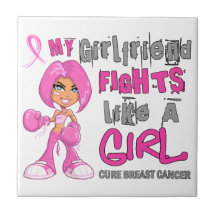 Girlfriend Fights Like Girl Breast Cancer 42.9.png Ceramic Tile