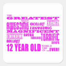 Girls 12th Birthdays : Pink Greatest 12 Year Old Square Stickers