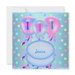 Girls 1st Birthday Party Balloons Cake Streamers Custom Invitations