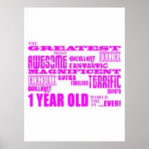 Girls 1st Birthday : Pink Greatest 1 Year Old Poster
