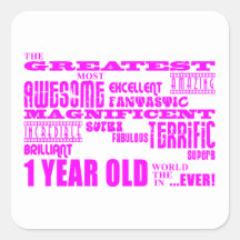 Girls 1st Birthday : Pink Greatest 1 Year Old Stickers