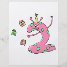Girls 2nd Birthday Cartoon in Pink. Flyer Design