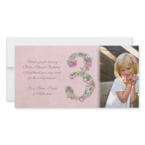 Girls 3rd Birthday Thank You Photo Card