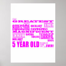 Girls 5th Birthdays : Pink Greatest 5 Year Old Poster