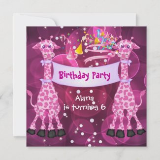 Girls 6th Birthday Party Pink Giraffe Kids Child zazzle_invitation