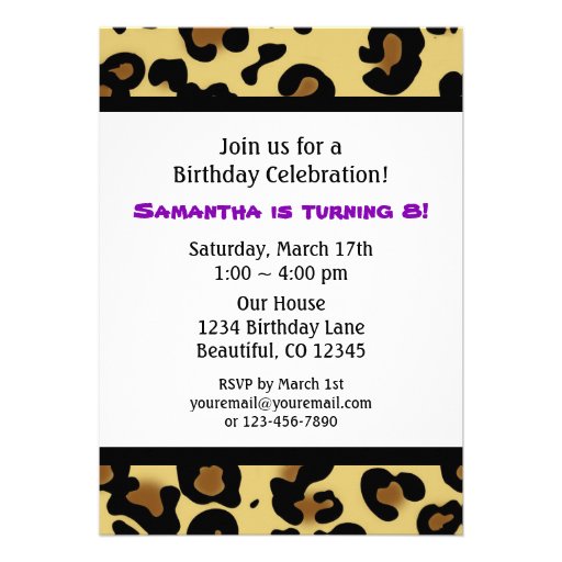 Girls Animal Print Leopard Birthday Invitation